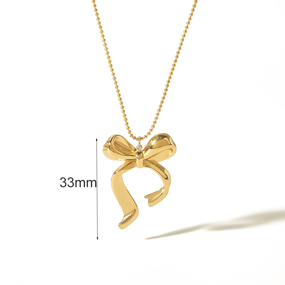 Minimalist Polishing Stainless Steel Bow Tie Pendant Necklace