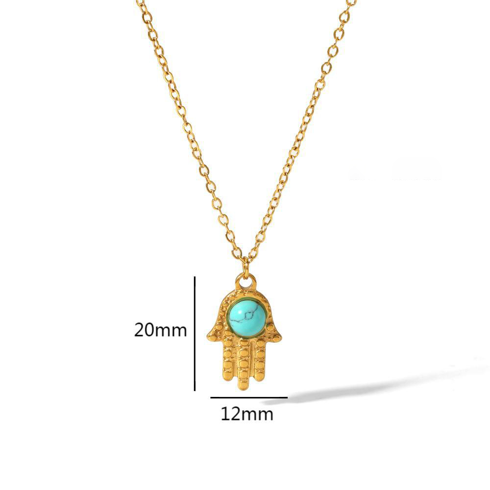 Stainless Steel Cute Palm Pendant Necklace with Blue Turquoise