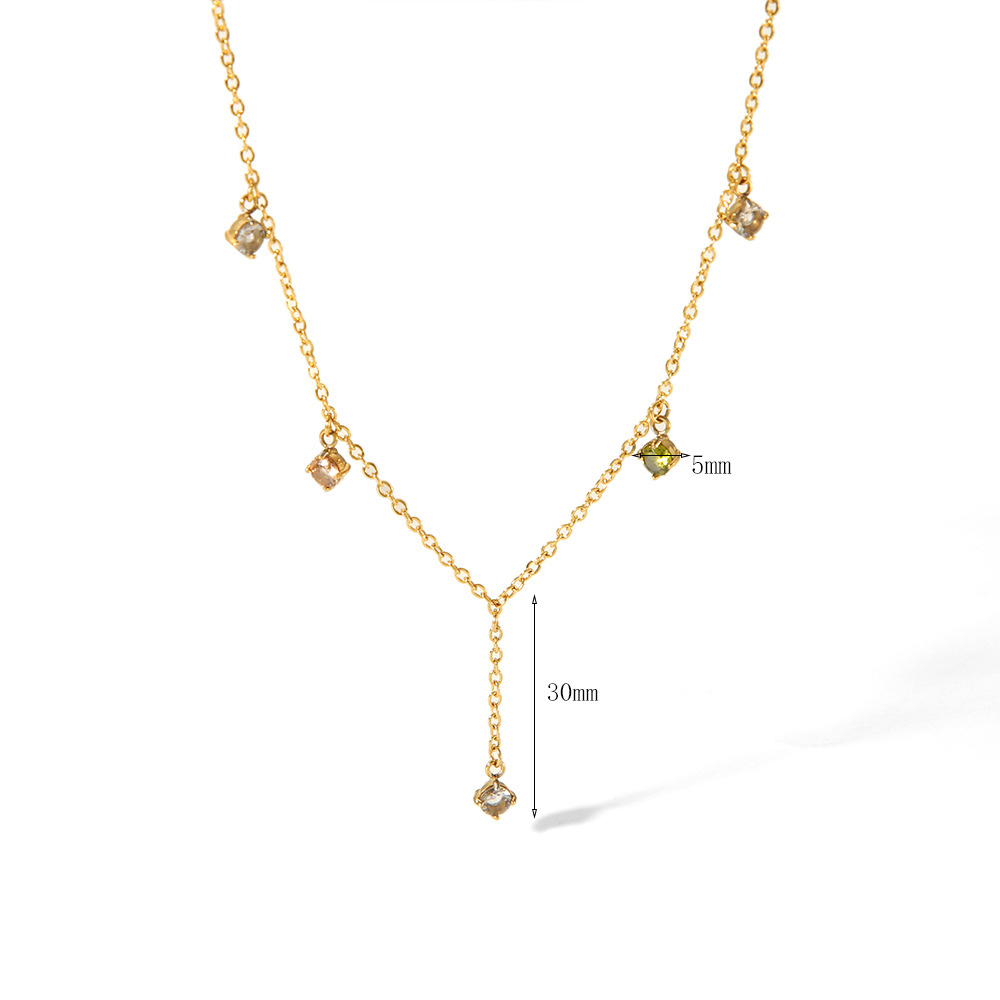Sophisticated Zirconium Charm Lariat Necklace in Stainless Steel