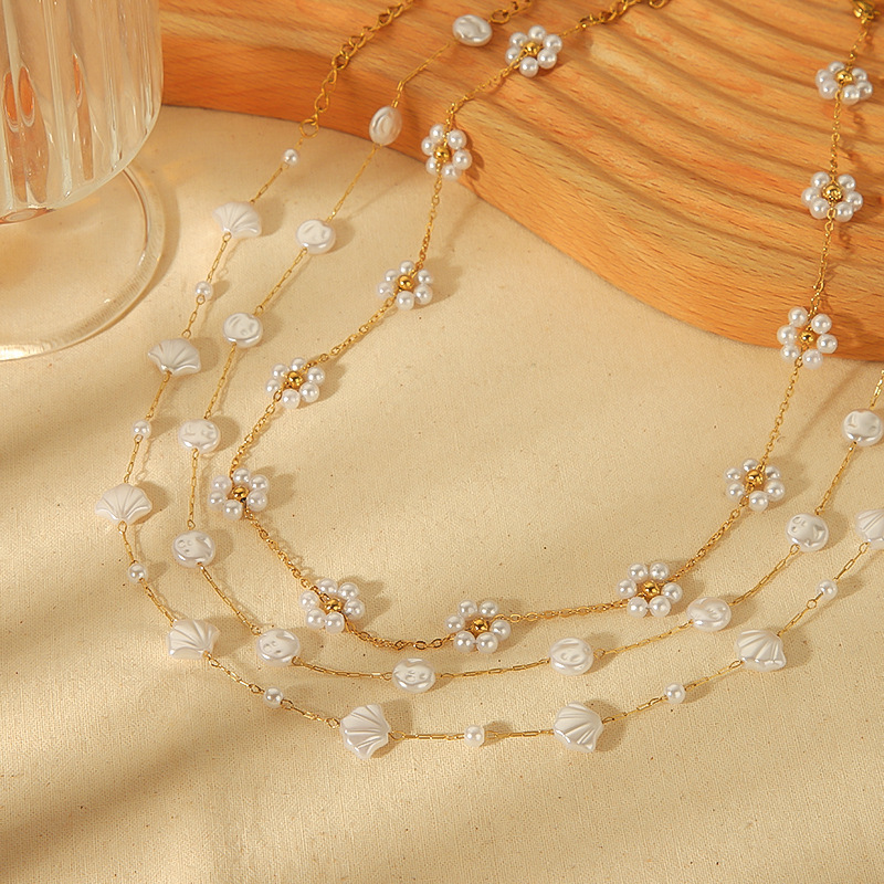 Chic Stainless Steel Baroque Pearl Station Necklace