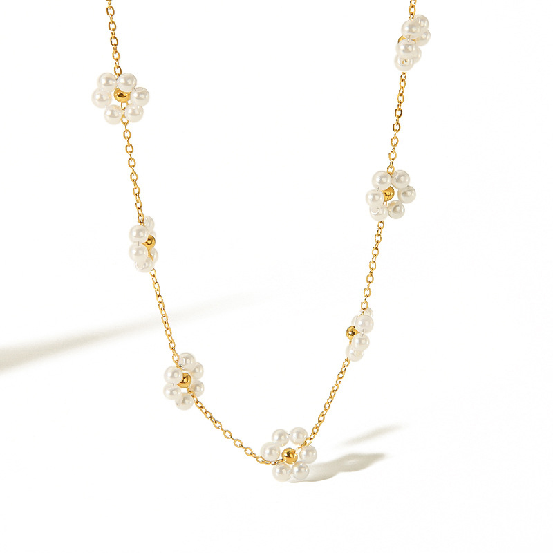 Minimalist Romantic Flower Station Necklace in Stainless Steel