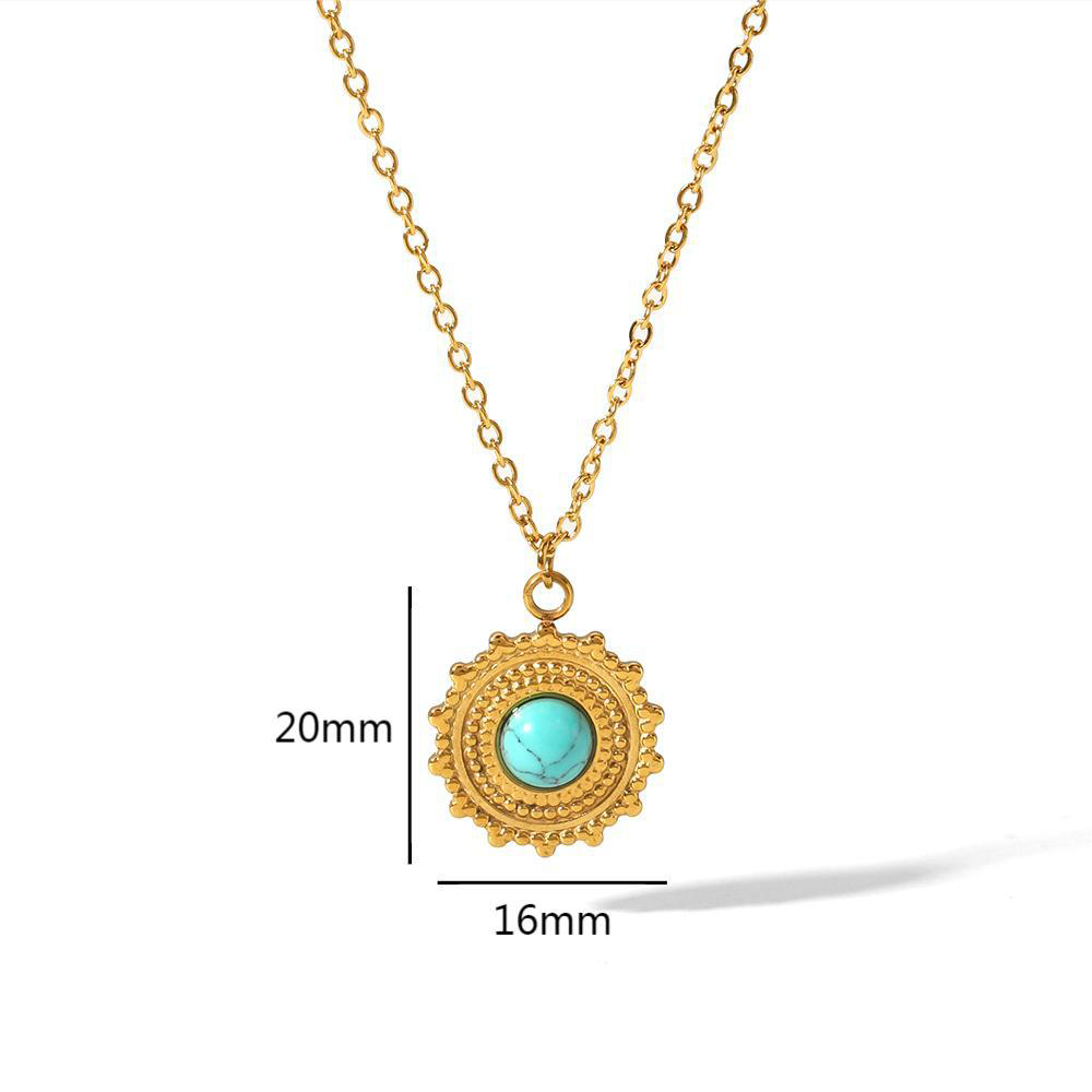 Round Turquoise Pendant  Necklace Stainless Steel