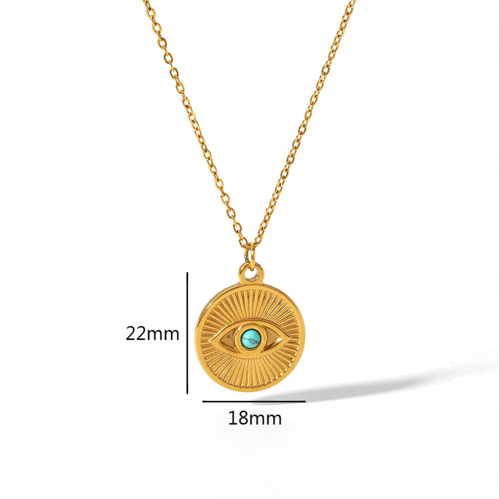 Fashion Evil's Eye Round Stainless Steel Pendant Necklace With Turquoise