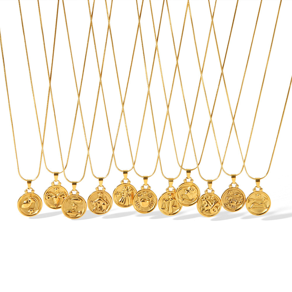 PVD Coated 12 Constellation Pendant Necklace Stainless Steel