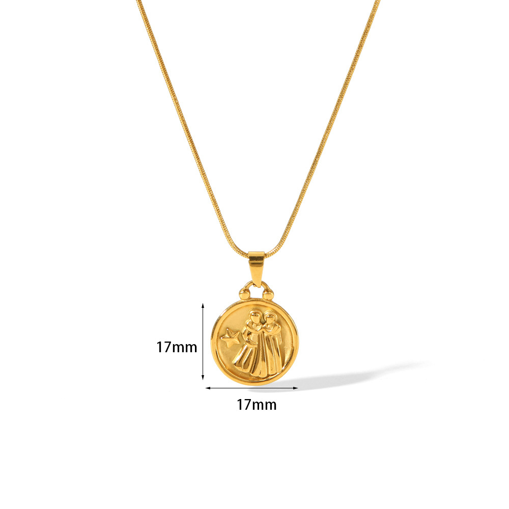 PVD Coated 12 Constellation Pendant Necklace Stainless Steel