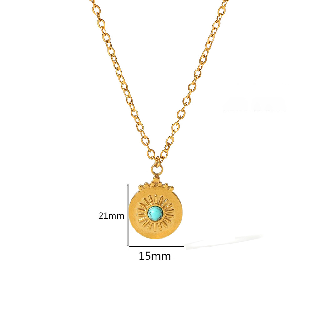 Delicate Round Pendant with Turquoise Necklace Stainless Steel