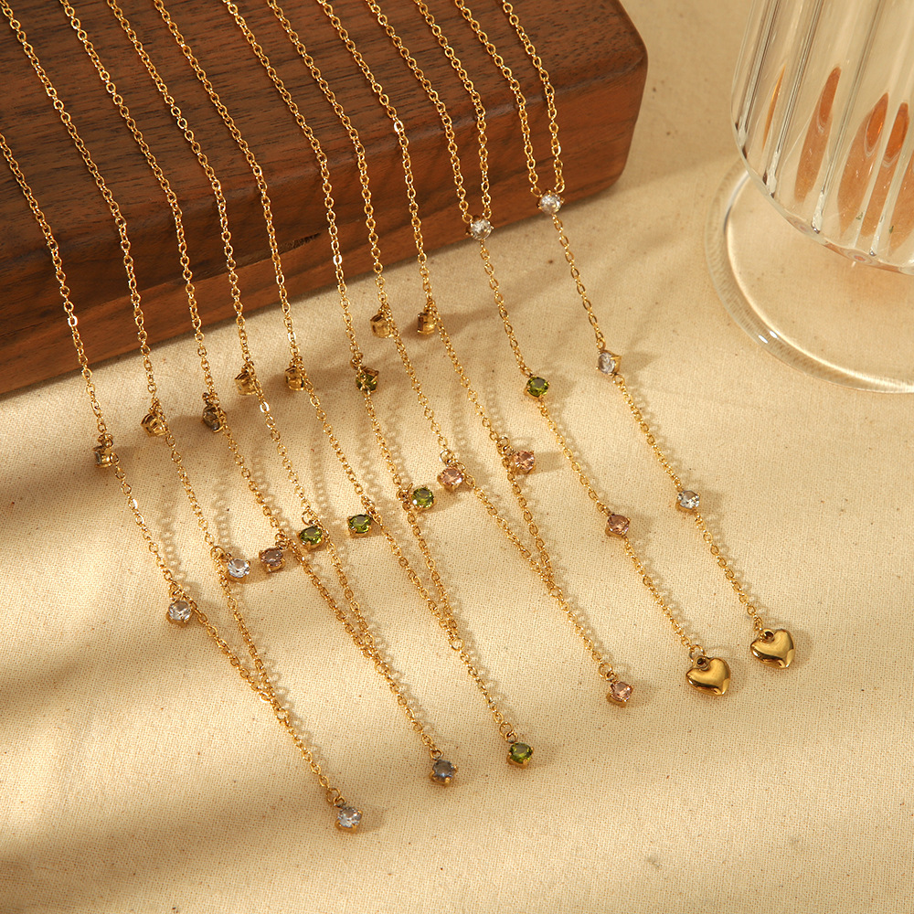 Sophisticated Zirconium Charm Lariat Necklace in Stainless Steel