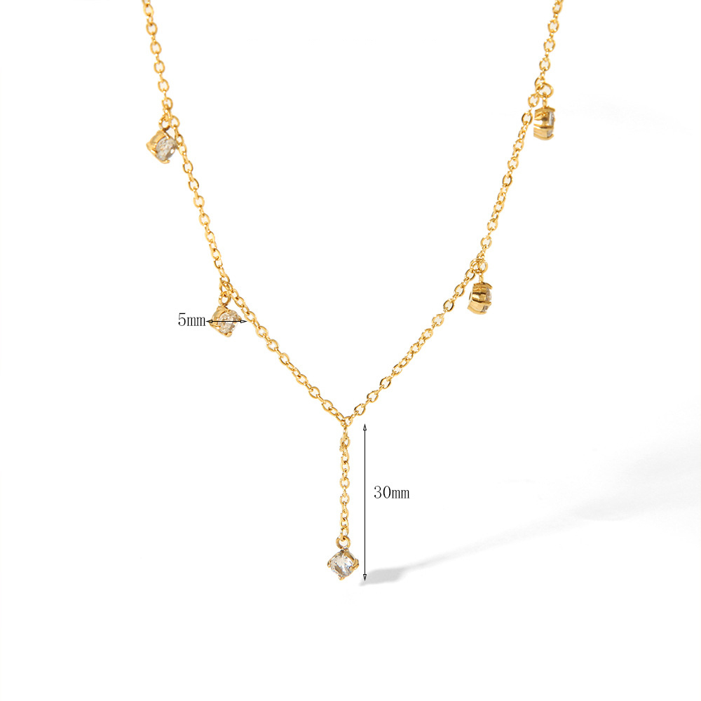 Sophisticated Zirconium Charm Lariat Necklace in Stainless Steel