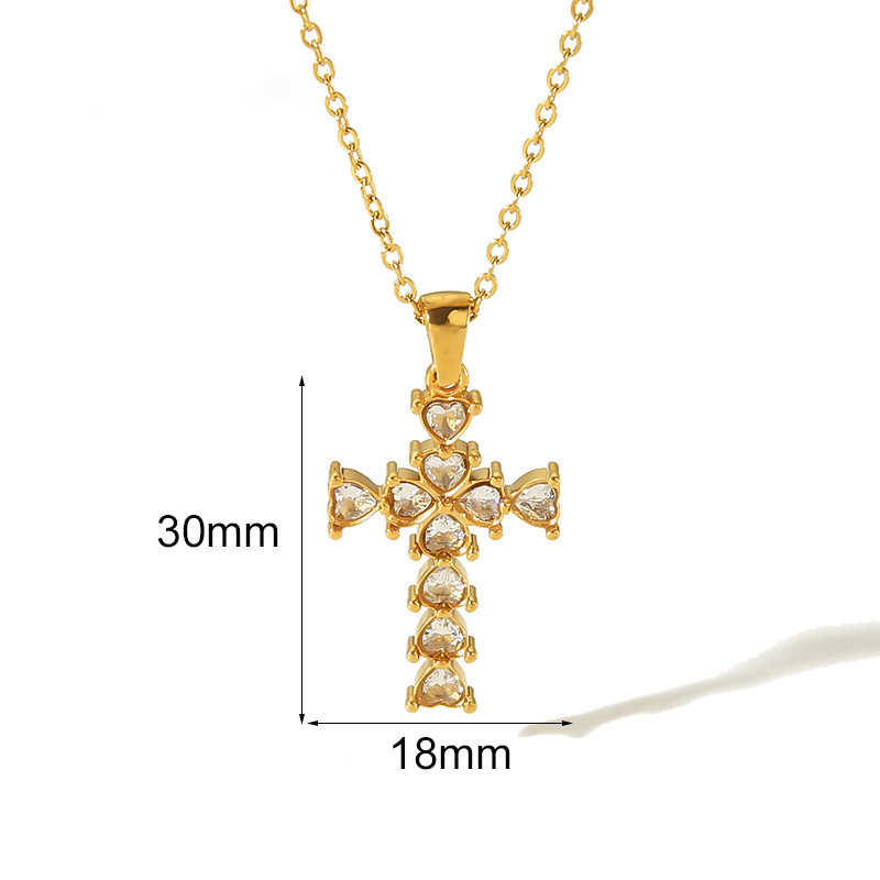 Stainless Steel Studded Triangle Zirconium Cross Pendant Necklace