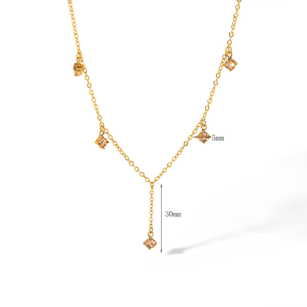 Sophisticated Zirconium Charm Lariat Necklace in Stainless Steel