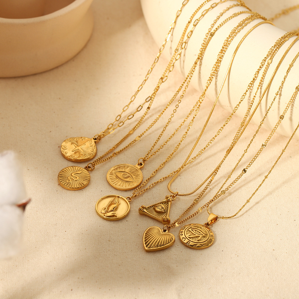 Simple Heart Shape Pendant Stainless Steel Station Necklace