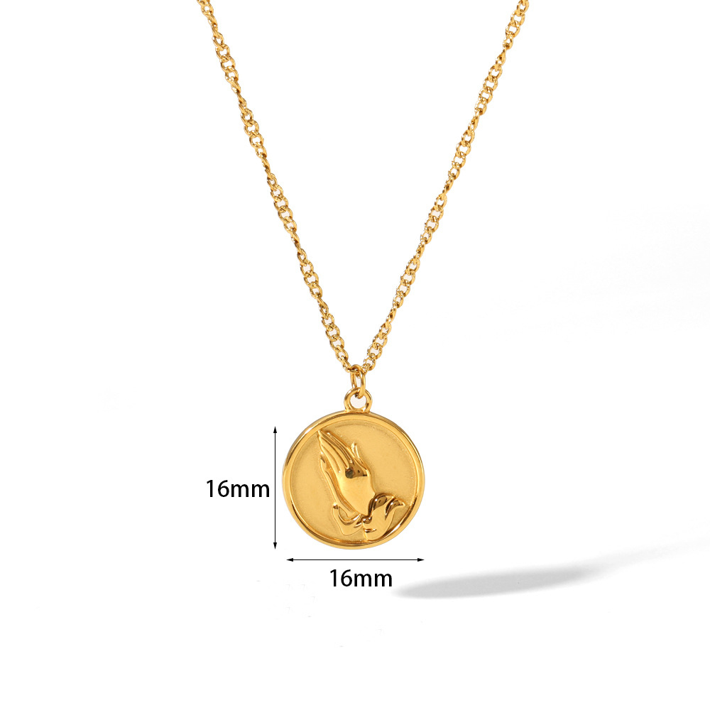 INS Style Round Gold Plated Pendant Necklace Stainless Steel