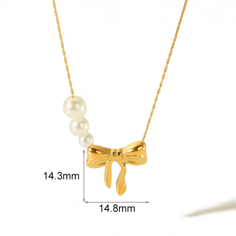 Elegant Polishing Stainless Steel Bowknot Pendant Necklace with Pearl