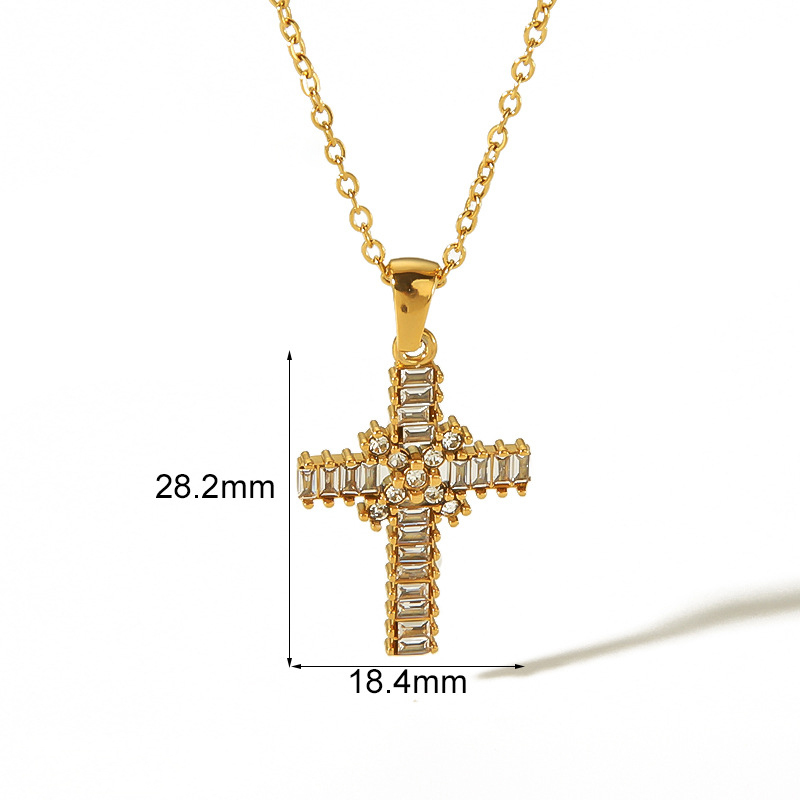 Avant-Garde Stainless Steel Zirconium Cross Pendant Necklace in PVD Coated