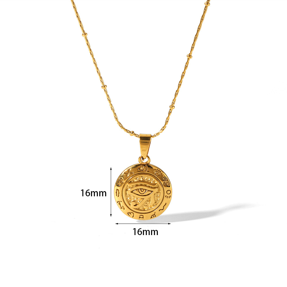 Geometric Stainless Steel Round Pendant Necklace With PVD Coating