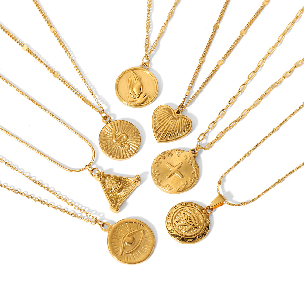 INS Style Round Gold Plated Pendant Necklace Stainless Steel