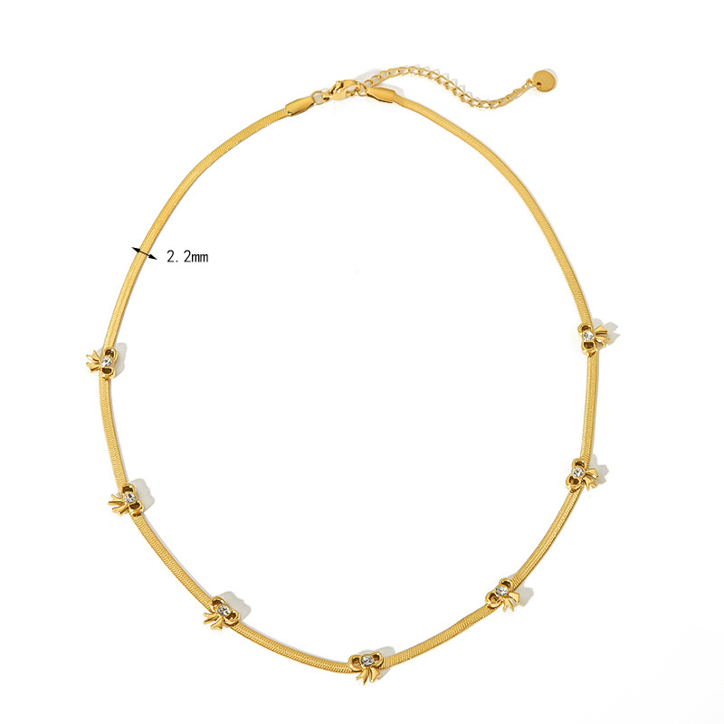 PVD Coated Stainless Steel Snake Chain Small Bowknot Station Necklace