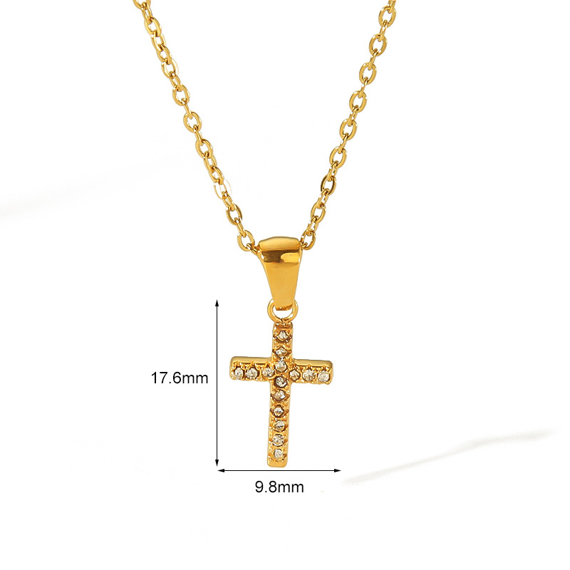 Sparkling Cross Pendant Necklace Studded Rhinestones in Stainless Steel