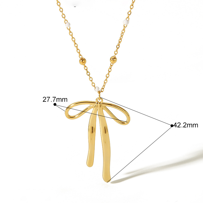 Minimalist 316L Stainless Steel Bead Chain Bow Pendant Necklace