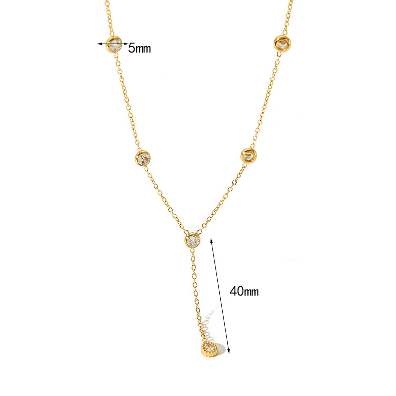 Rhinestone Lariat Station Necklace in Stainless Steel