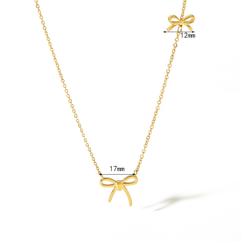 Fashion Bowknot Pendant Station Necklace in PVD Gold Plated Stainless Steel