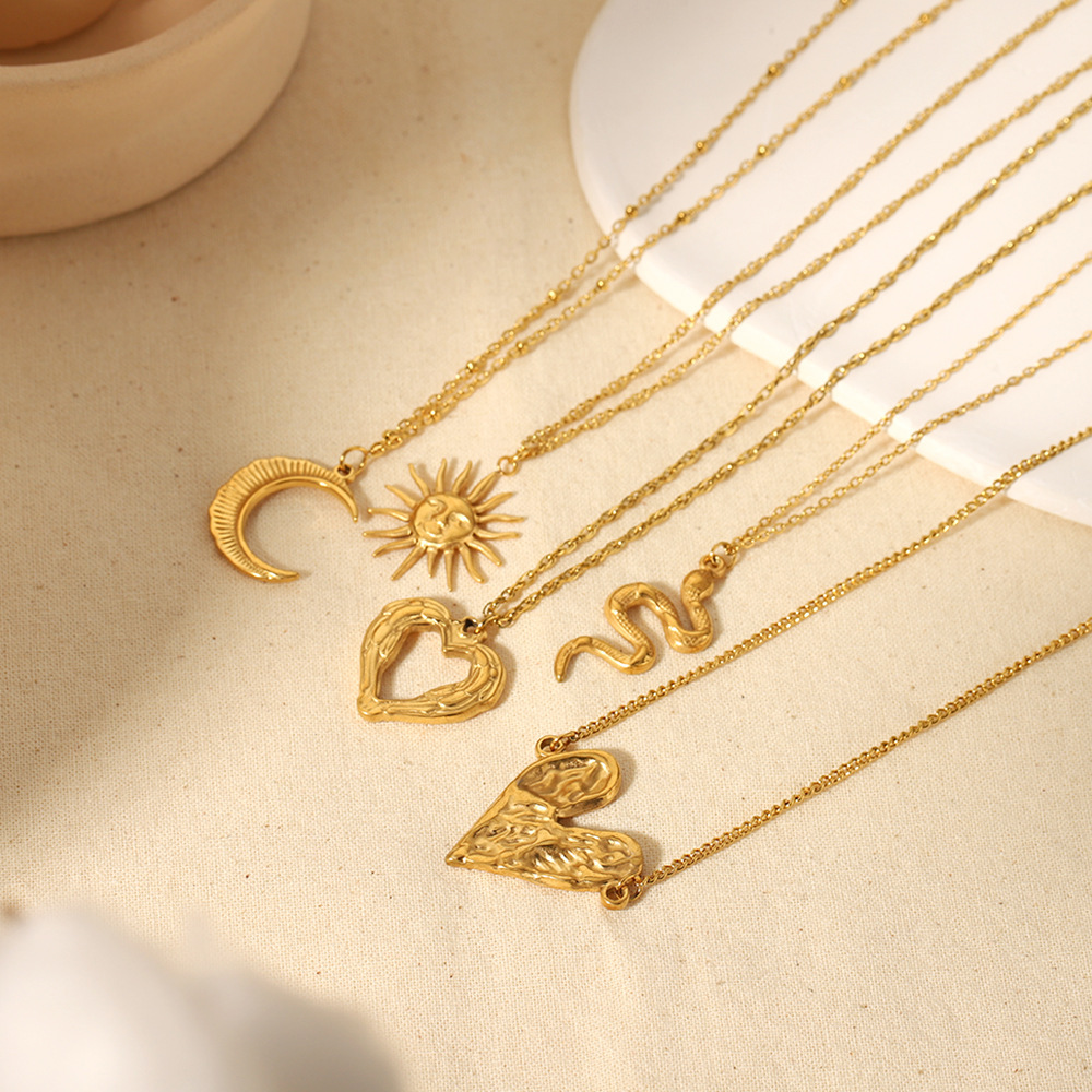 Bold Stainless Steel Gold Plated Heart Pendant Necklace