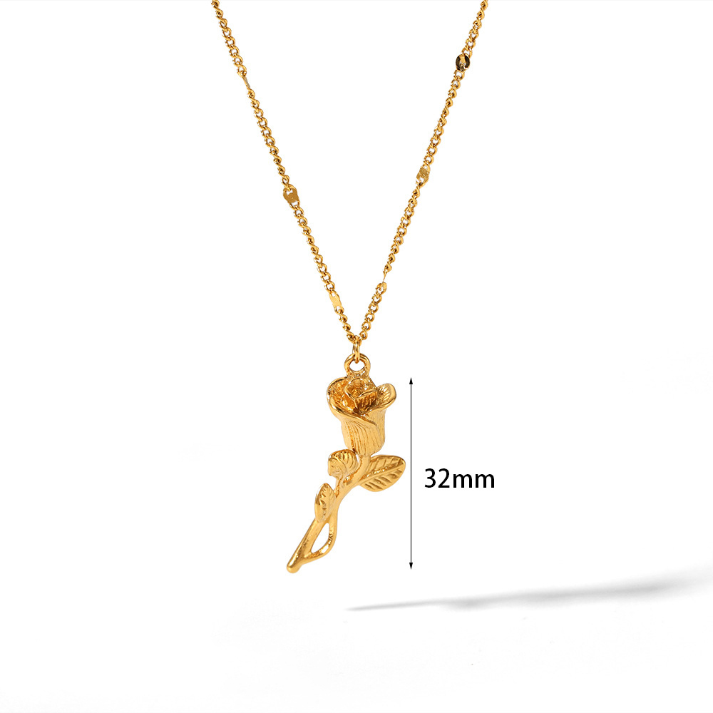 Delicate Pvd Coated Rose Pendant Stainless Steel Station Necklace