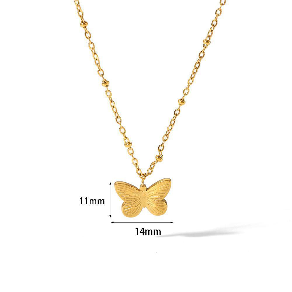 Butterfly Pendant Stainless Steel Station Necklace