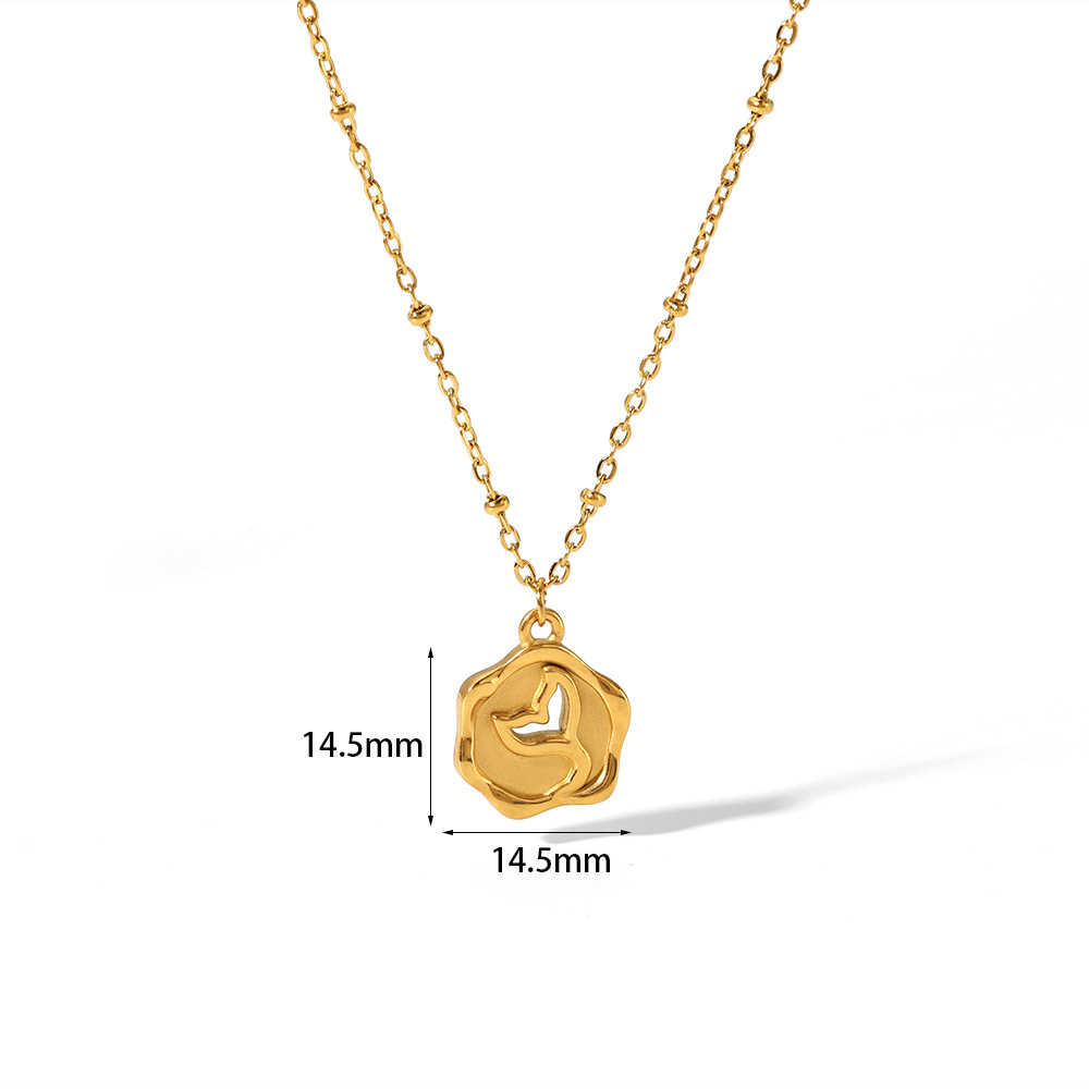 18K Gold Flower Pendant Stainless Steel Station Necklace