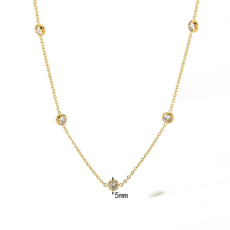 PVD Coated Stainless Steel Round Rhinestone Station Necklace