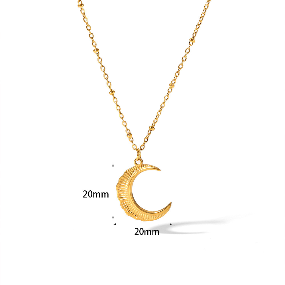 Classic Stainless Steel Curved Moon Pendant Station Necklace