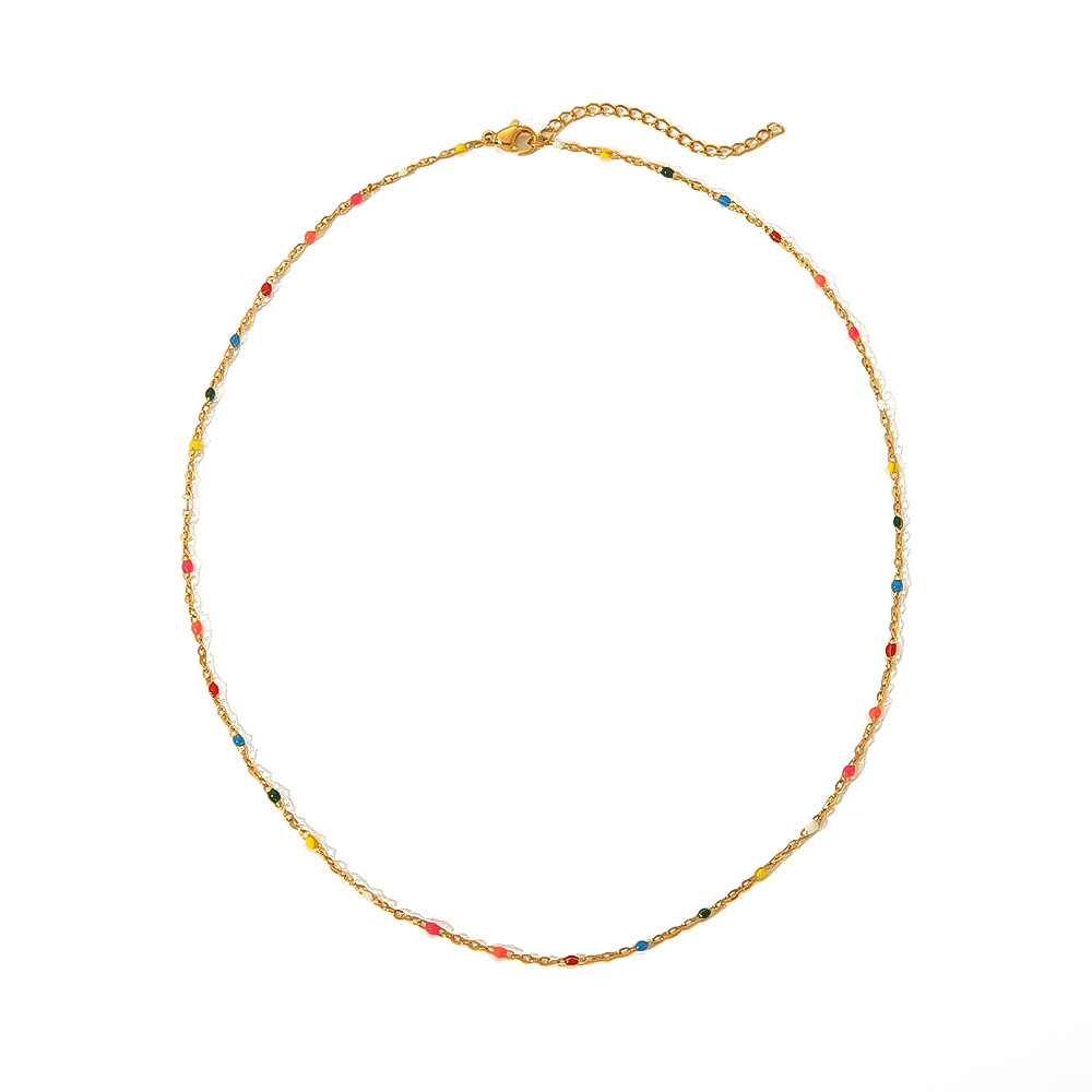PVD Coated Stainless Steel Round Rhinestone Station Necklace