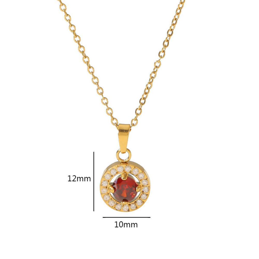 Rhinestones Around Zirconia Round Stainless Steel Pendant Necklace