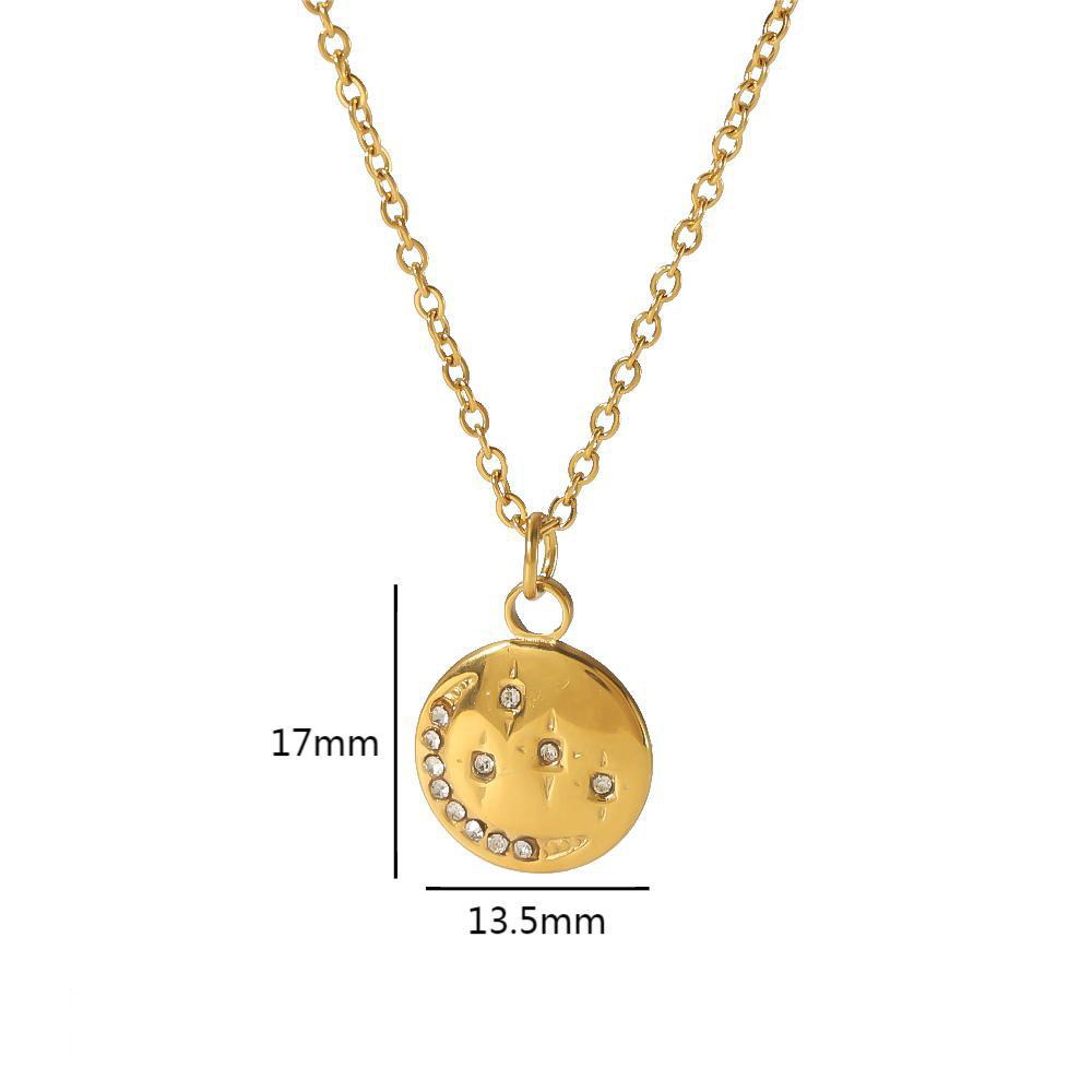 Stainless Steel Pendant Necklace With Rhinestone in PVD Coated