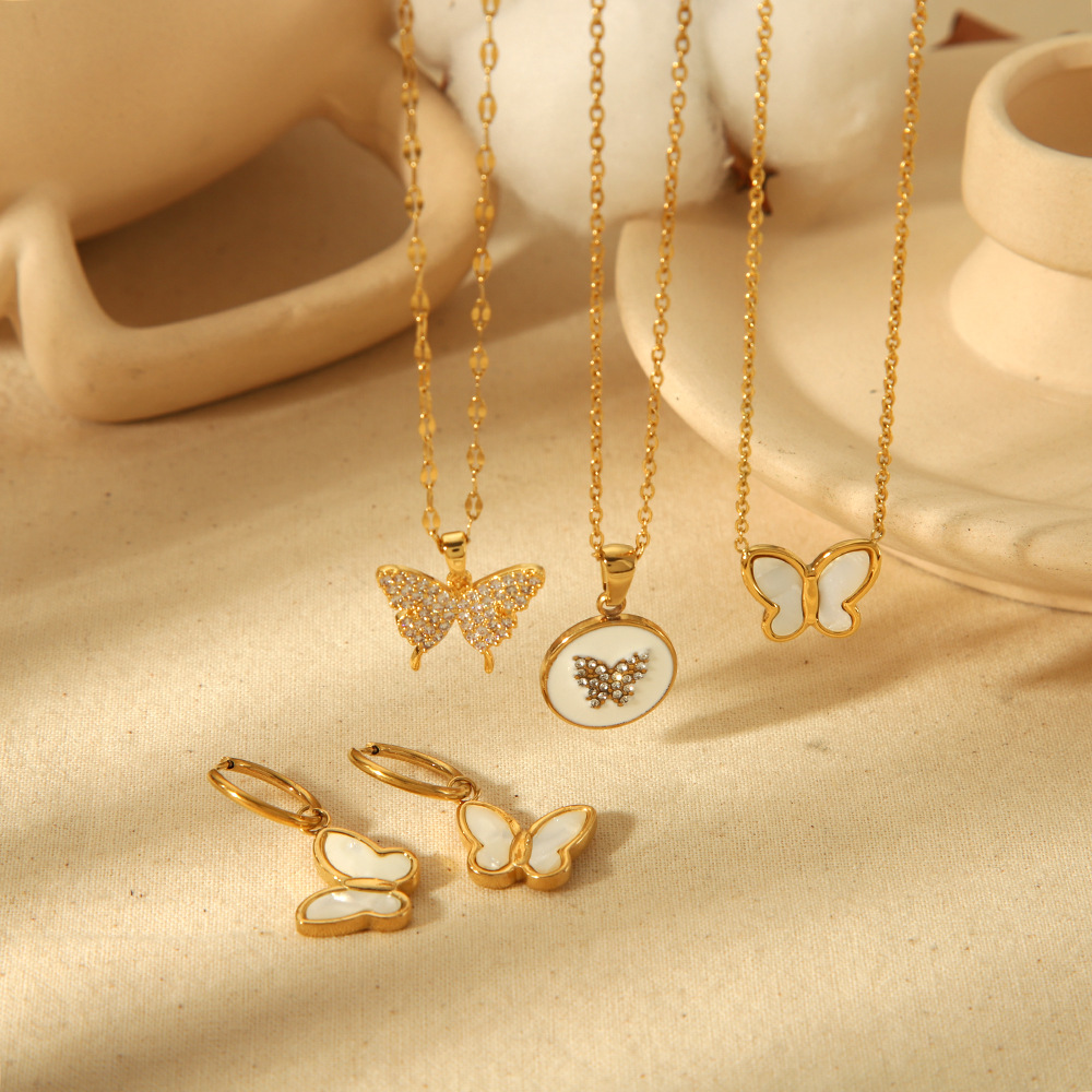 PVD Coated Stainless Steel Round Rhinestone Station Necklace
