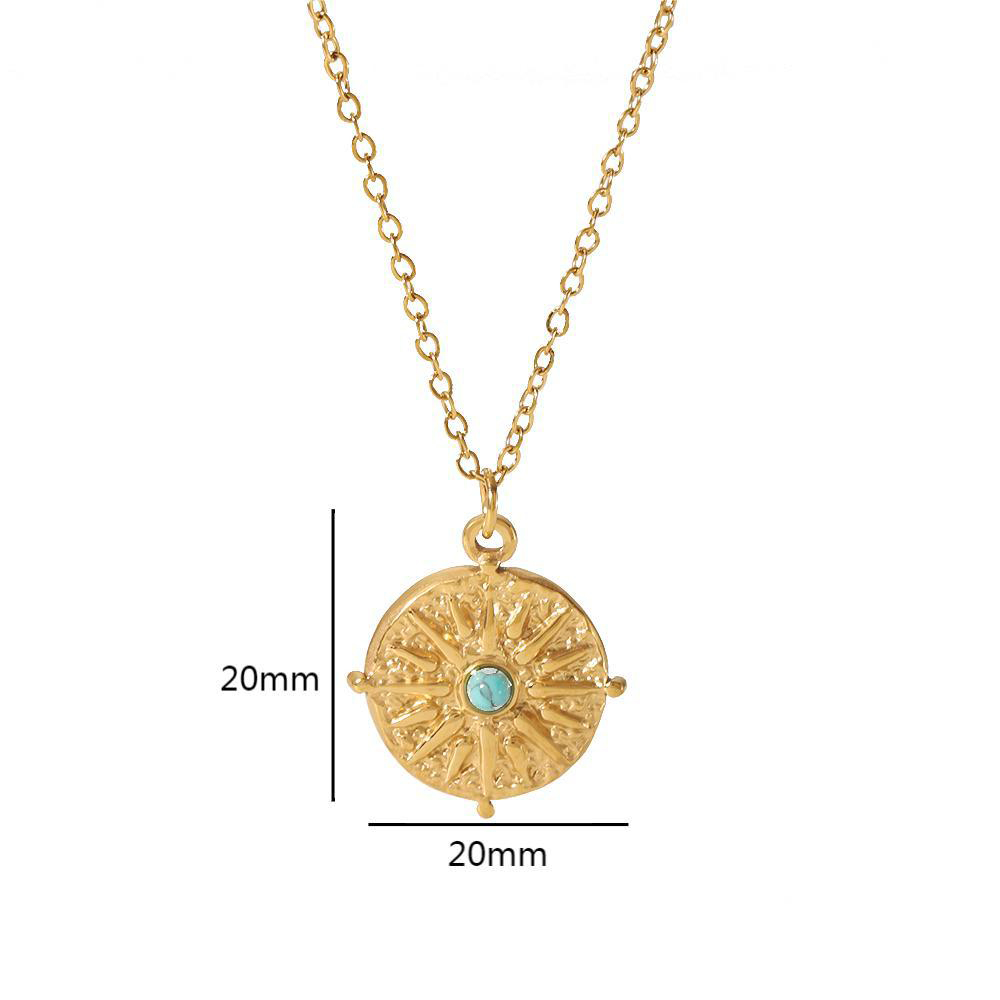 PVD Coated Stainless Steel Pendant Necklace With Natural Stone