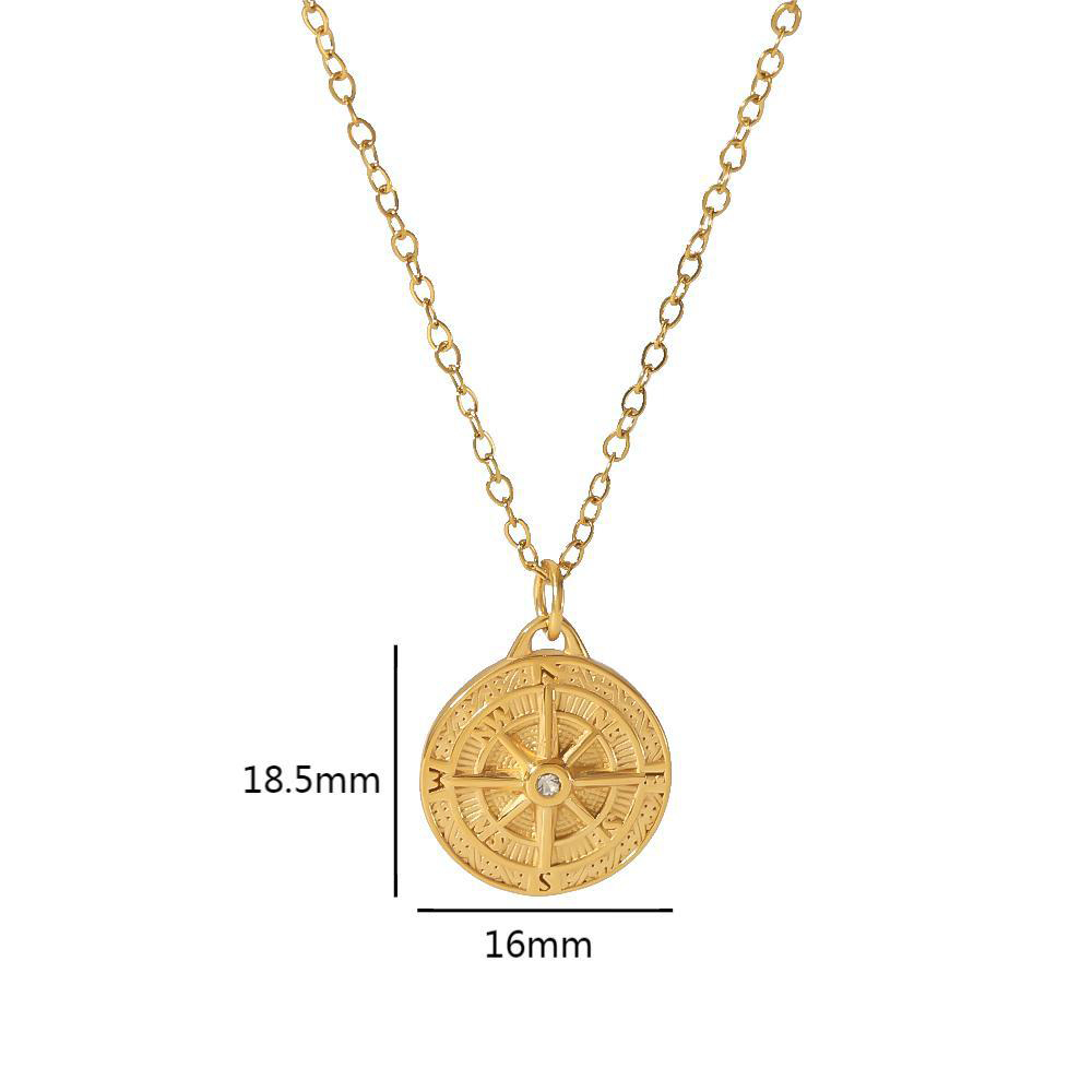 Stainless Steel Round Pendant Necklace With Rhinestone in Vacuum Electroplating