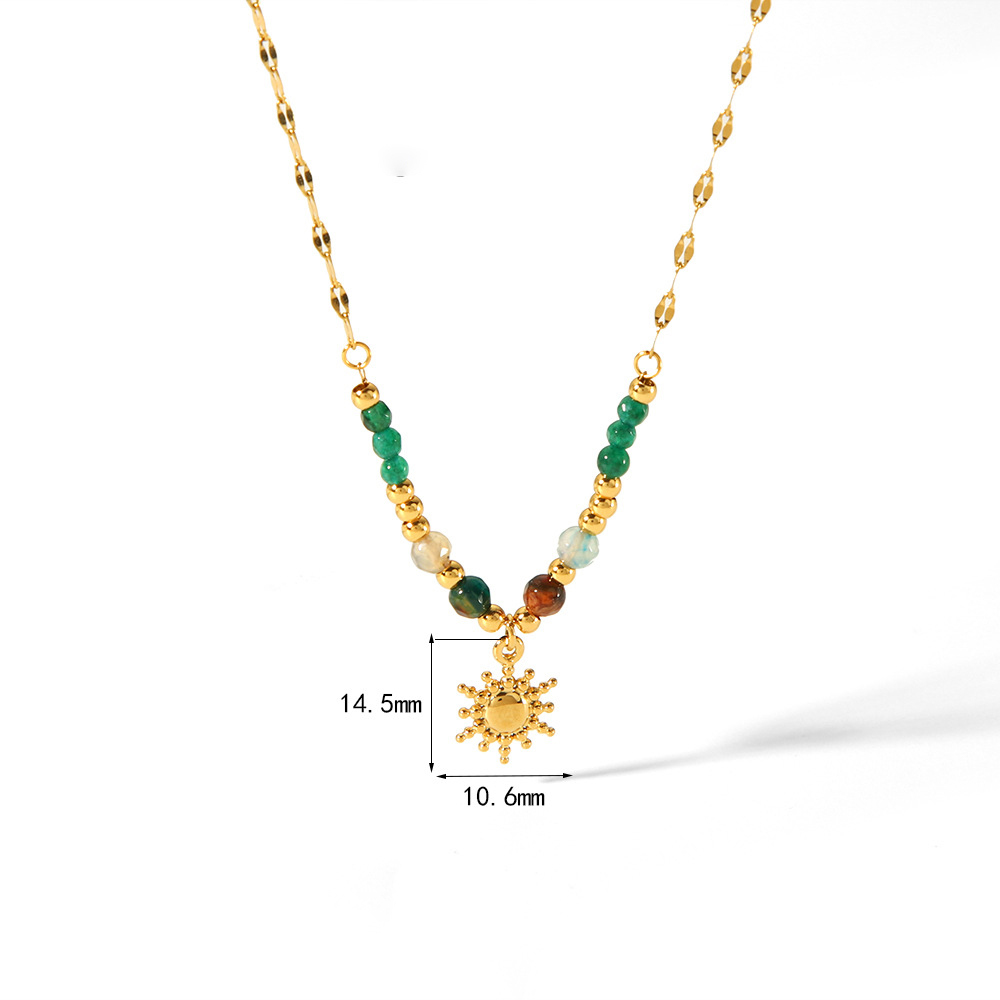 Fashion Natural Stone 18k Gold Stainless Steel Sun  Pendant Necklace