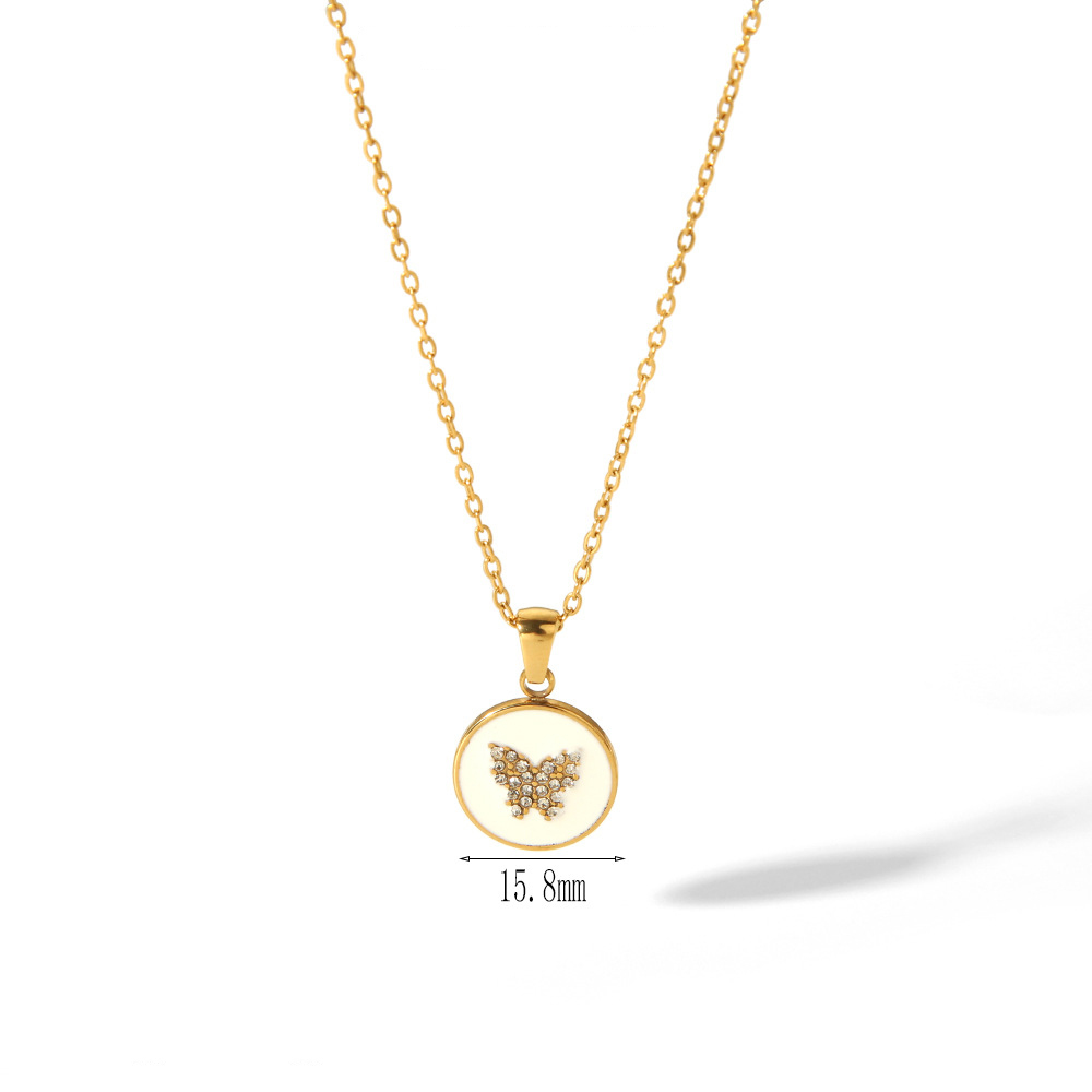 PVD Coated Stainless Steel Round Rhinestone Station Necklace