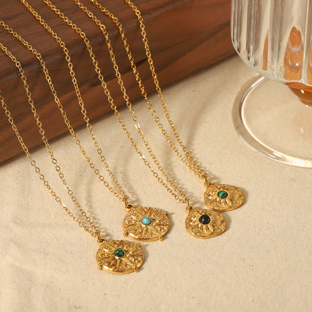 Natural Stone Pendant Necklace Stainless Steel