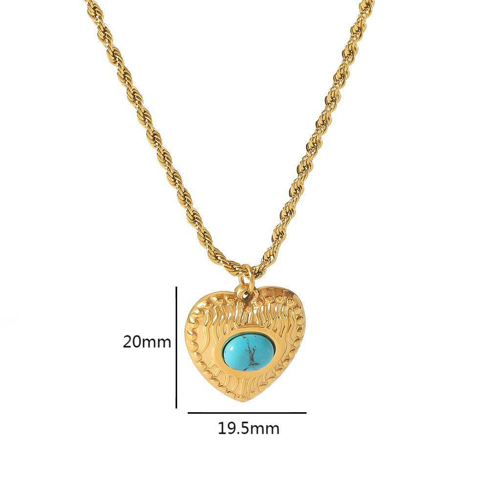 18K Stainless Steel Heart Pendant Necklace With Turquoise