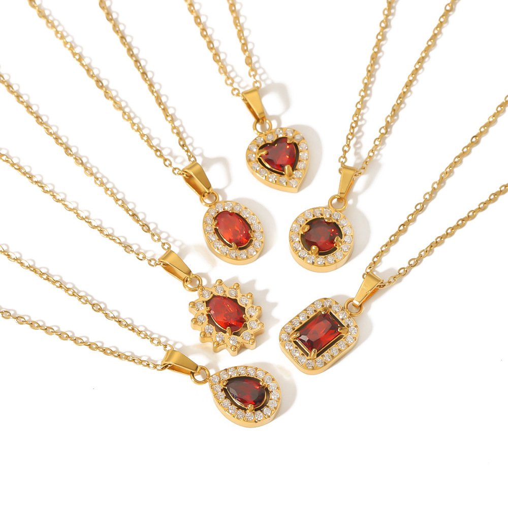 Rhinestones Around Zirconia Round Stainless Steel Pendant Necklace