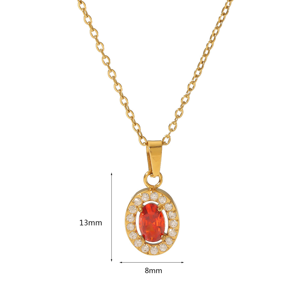 Rhinestones Around Zirconia Oval Stainless Steel Pendant Necklace