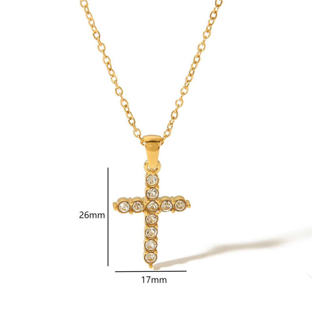 PVD Coated Stainless Steel Round Rhinestone Station Necklace