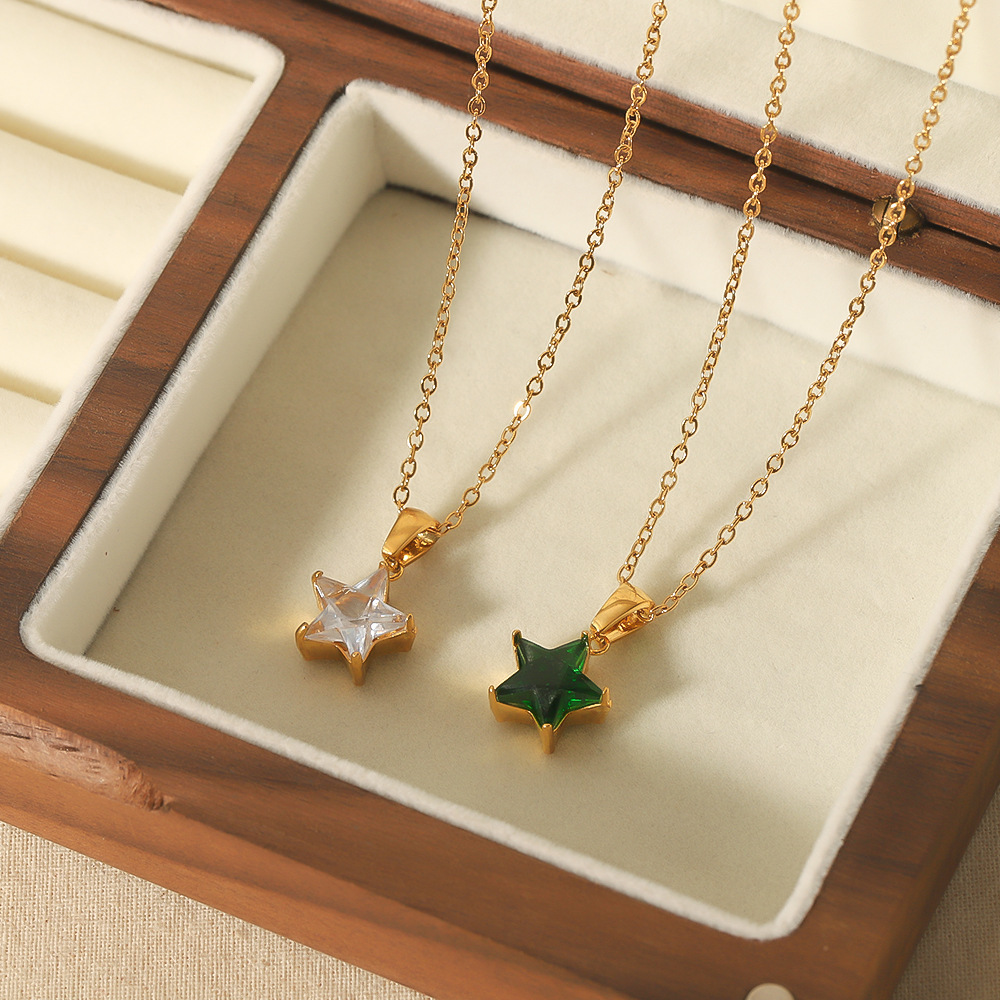 Star Pendant with Colourful Zirconia Stainless Steel Necklace