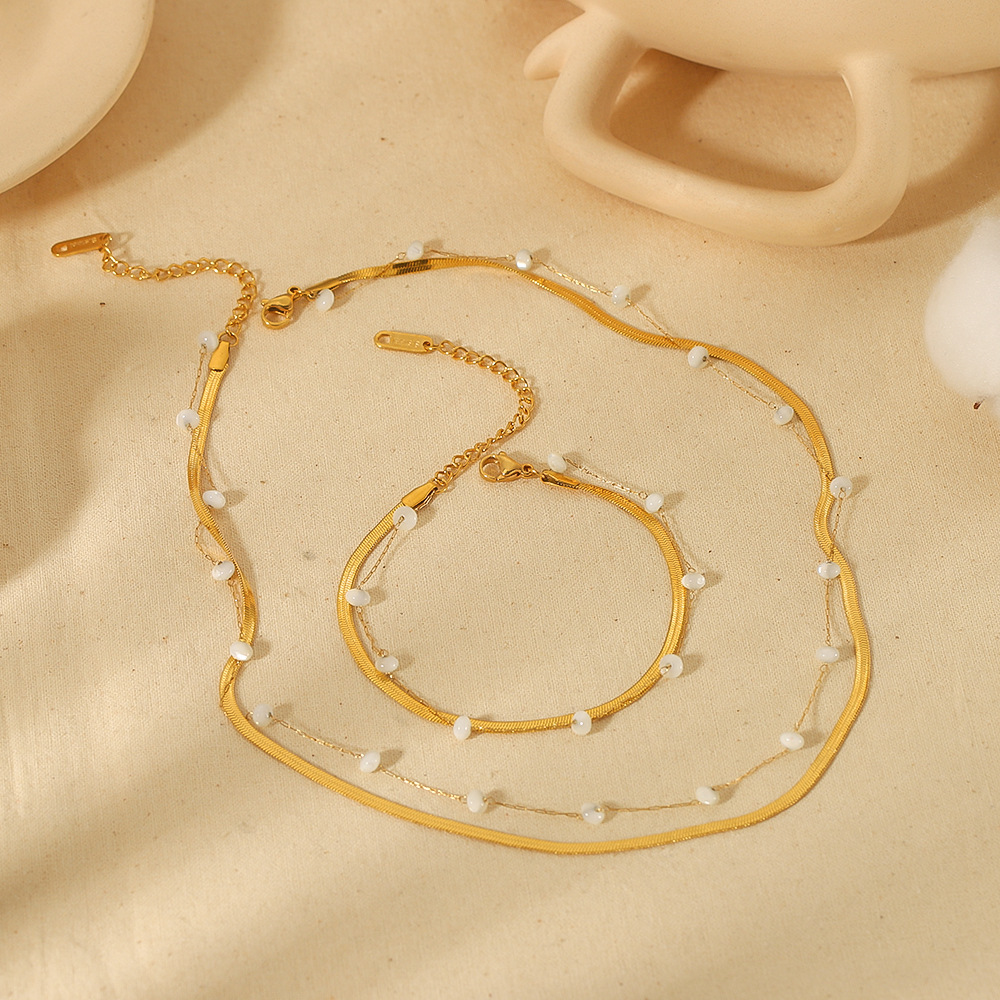 Vintage Double Layered Necklace Pvd Plated Stainless Steel