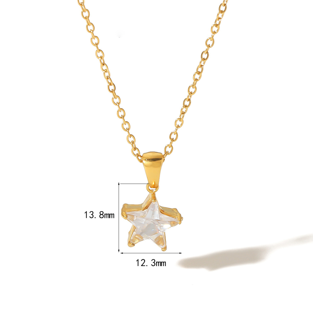 Star Pendant with Colourful Zirconia Stainless Steel Necklace