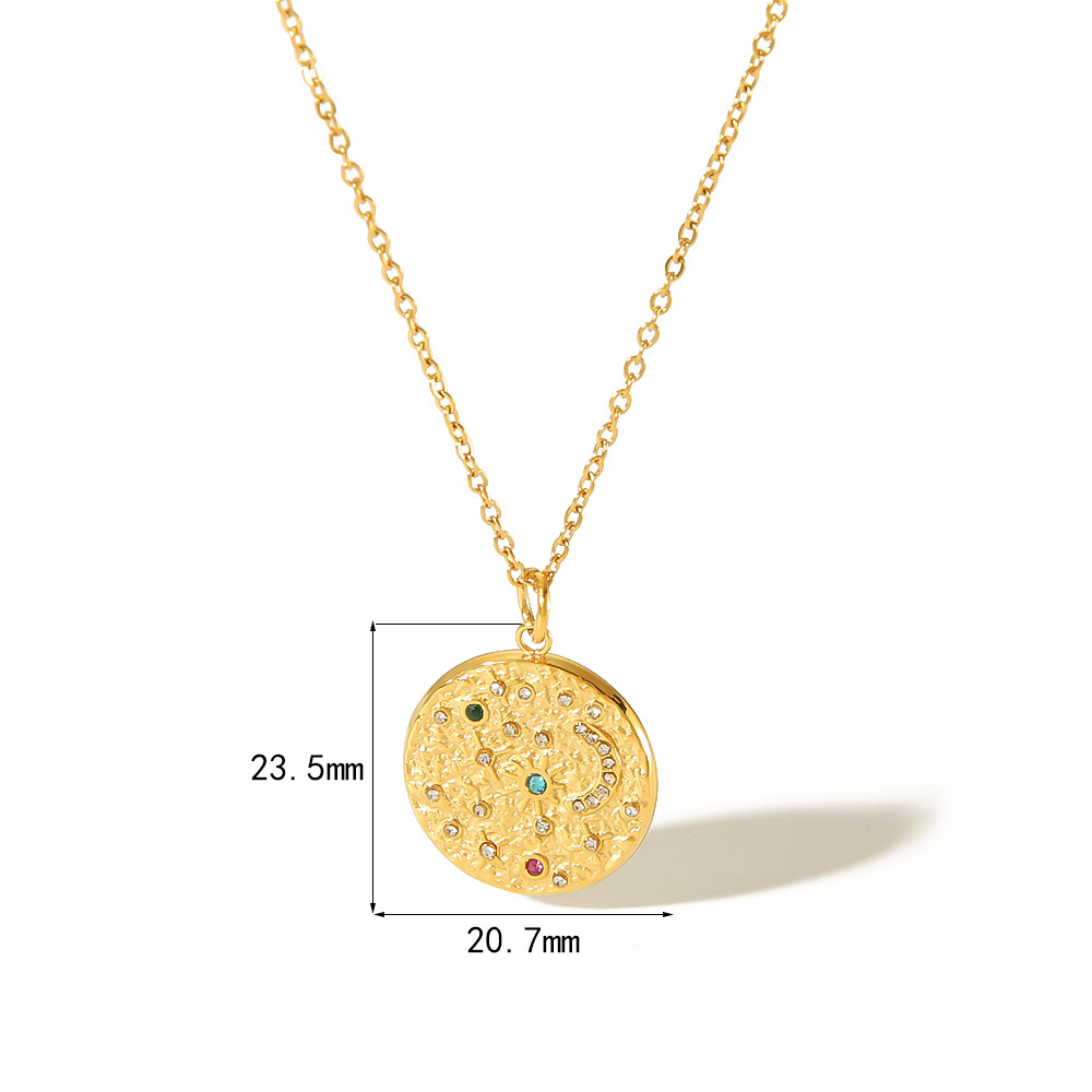 Classic Pendant Necklace with Colourful Rhinestones Stainless Steel