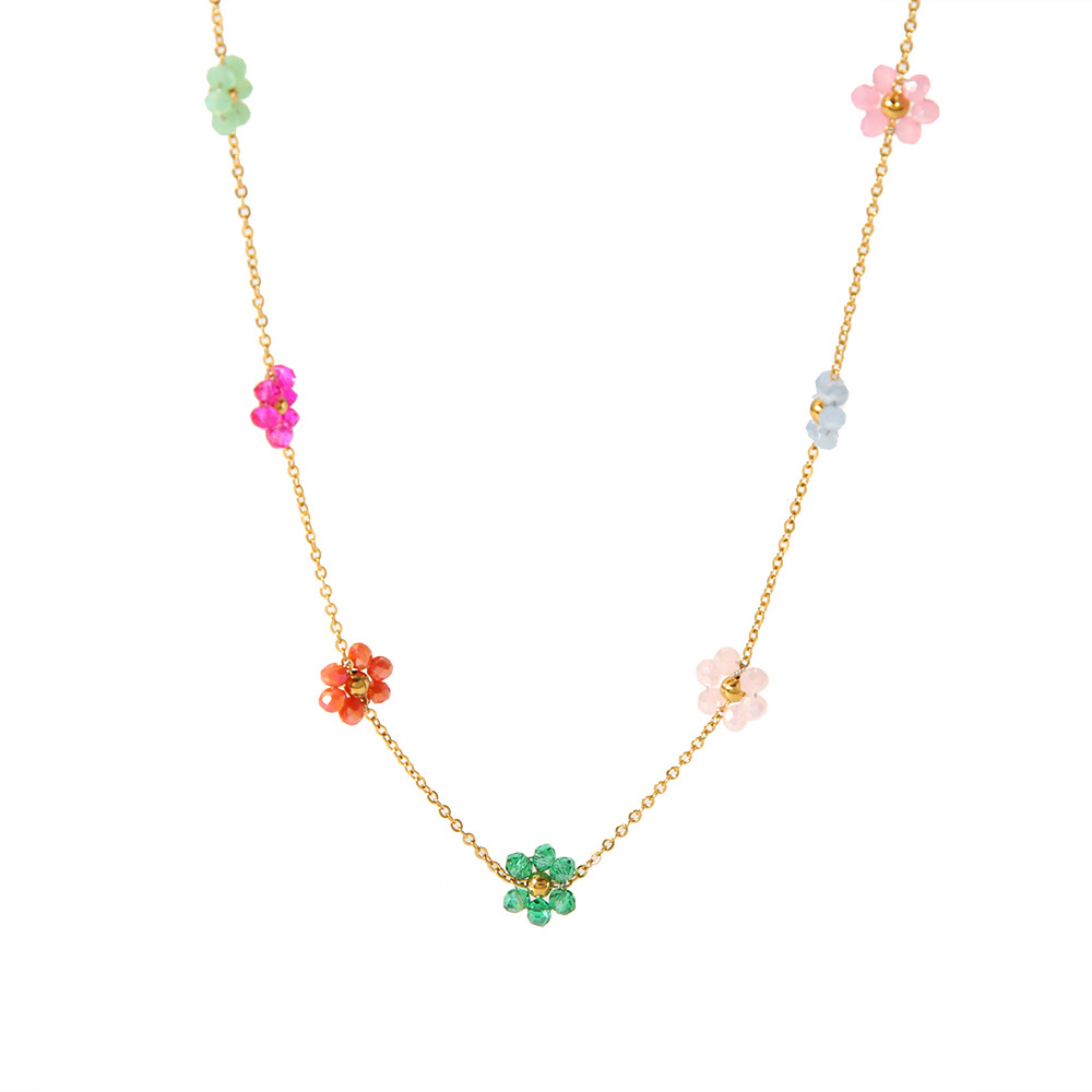Ins Cute Colourful Flower PVD Plated Stainless Steel Necklace