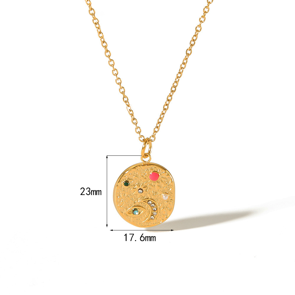 Geometric Pendant Necklace with Colourful Rhinestones Stainless Steel in 18K Plating